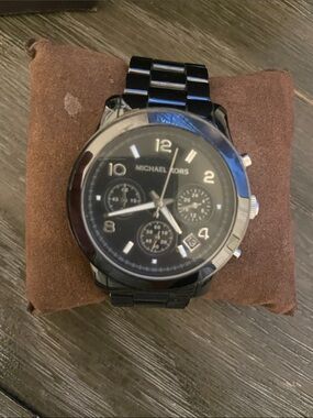 Michael Kors Women’s Black Chronograph Watch with Metallic Accents